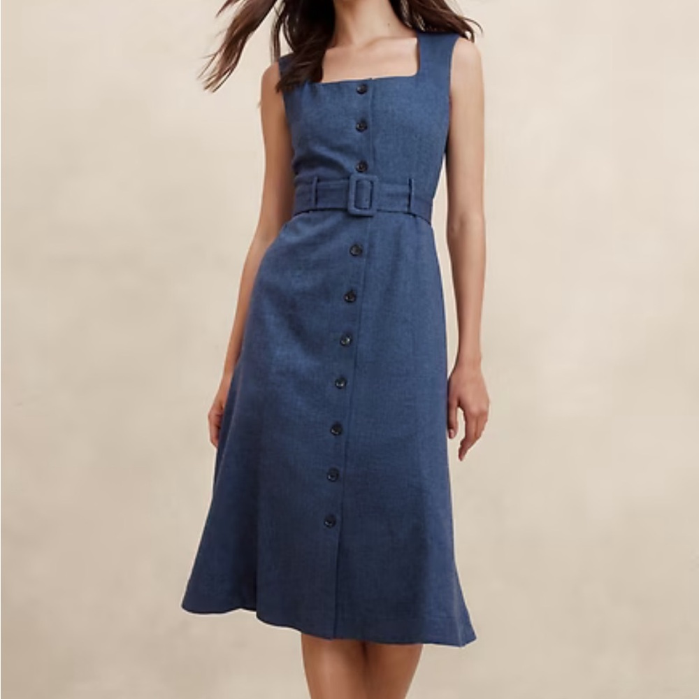 NWT LINEN-BLEND BUTTON MIDI DRESS BANANA REPUBLIC FACTORY
